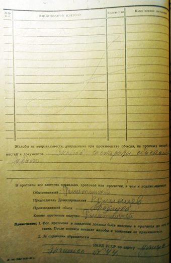 Протокол обыска П.Ф.Решетинского